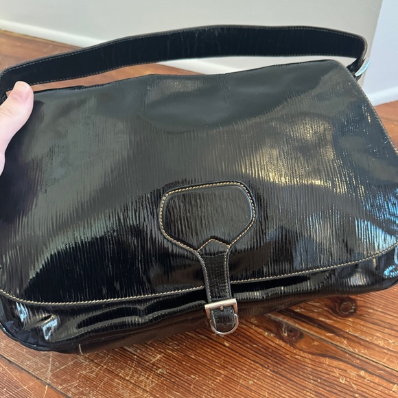 Authentic Prada Cleo Black Patent Leather Shoulder Bag Satchel Vintage Italy - Picture 8 of 16
